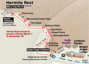 Hermit Route shuttle map Grand Canyon